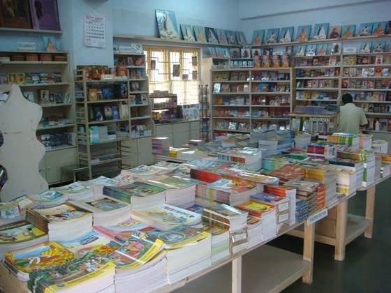 A picture of the huge variety of children’s books available for sale at the Ramakrishna Mission bookstore.