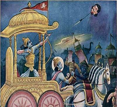 Mahabharata short summary - Lord Krishna sides with Dharma and chariots Arjuna in the Mahabharata War. To boost Arjuna's courage he also gives him the updesha of the Gita.