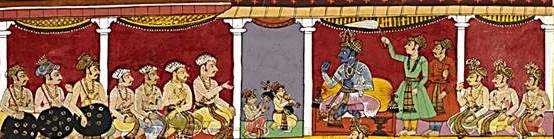 Luva, Kusha sing the story of the Ramayana in front of Rama.
